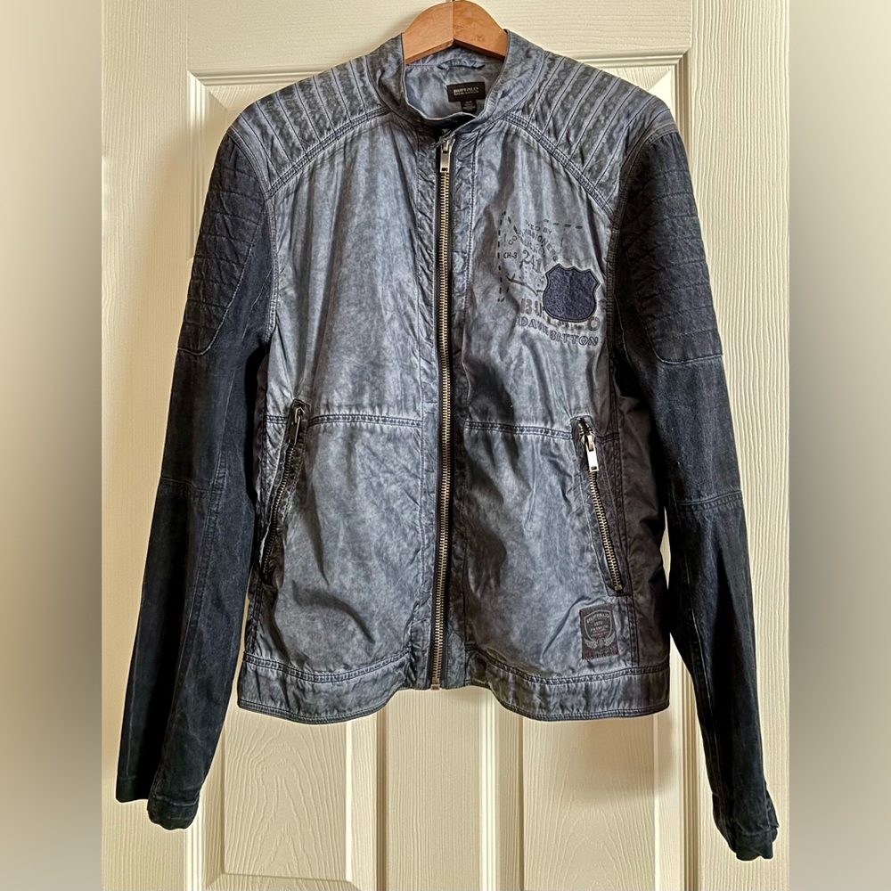 * Buffalo David Bitton Men's Poly/Cotton Moto Biker Blue Jacket Sz Medium *